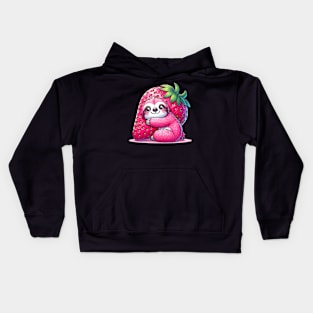 Pink Sloth Hugging a Strawberry Cute Kawaii Animal Kids Hoodie